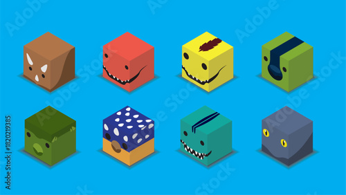 Dinosaur Dice 3D Character Set Cartoon Vector