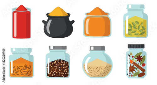 Spice jars and pots collection with transparent background