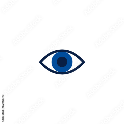 Minimalist Eye Icon Blue Pupil, Clean White Backdrop