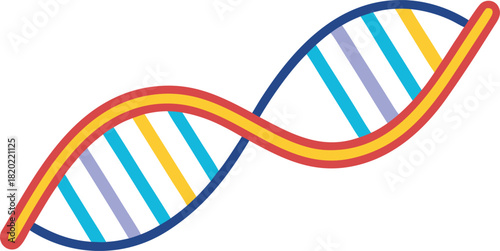Stylized dna helix graphic with colorful strands and blue backbone