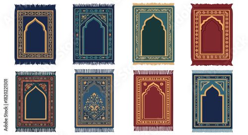 Islamic prayer rugs collection with transparent background