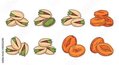 Pistachios and apricots pile with transparent background
