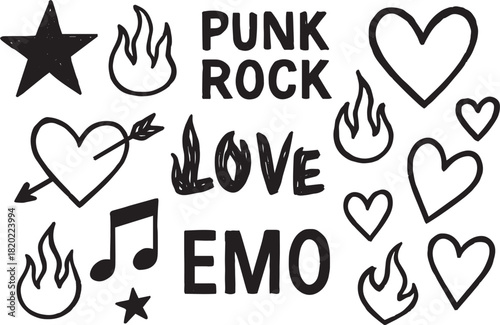 Punk rock music festival hand drawn white background 
