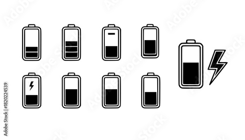 Battery icon set vector. battery charging symbol, battery charge level vector
