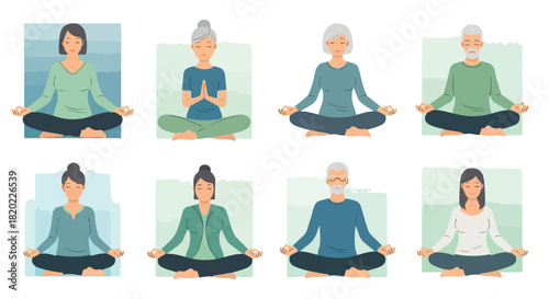 People meditating in various poses for wellness