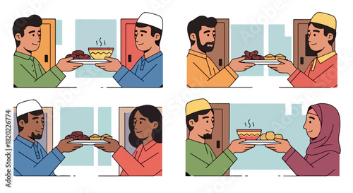 Ramadan greetings sharing food with neighbors