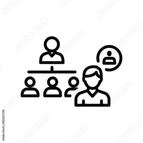 Organizational chart showing hierarchy and team structure with individual icon