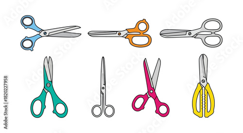 Colorful scissors set for cutting craft projects and creative design