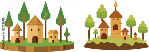 Enchanting Tiny Woodland Village Sculpted from Cork Pieces | Miniature Forest Settlement Crafted from Natural Cork in a Whimsical Eco-Friendly Rustic Diorama Perfect for Creative Stock Imagery