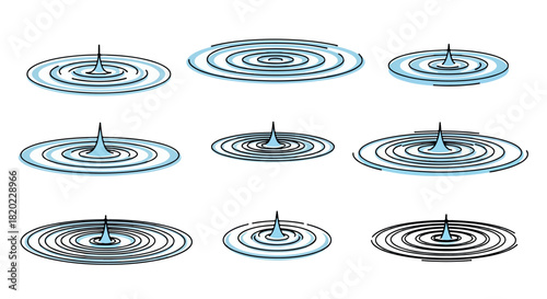 Water ripples effect set with transparent background
