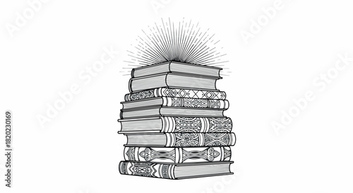 Stacked books with transparent background