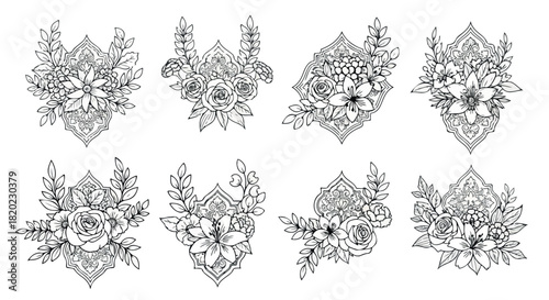 Floral mandalas with roses and lilies