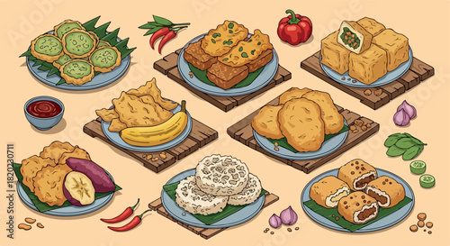 Filipino food spread on wooden platters