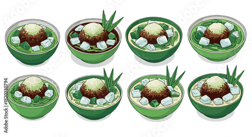 Cendol dessert in bowls, traditional Southeast Asian treat