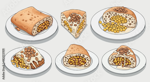 Pastries with beans and cream filling on plates