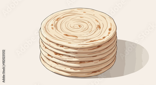 Stacked roti bread flat lay with transparent background