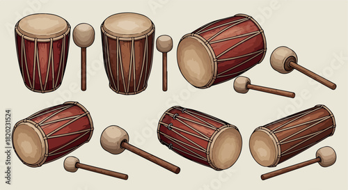 Traditional drums with beaters