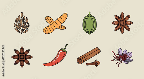Assorted spices collection with transparent background