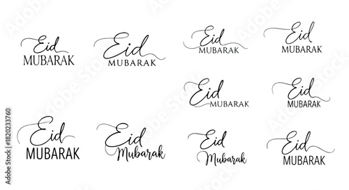 Eid Mubarak calligraphy set with transparent background