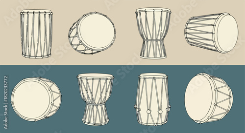 Djembe drums in various views