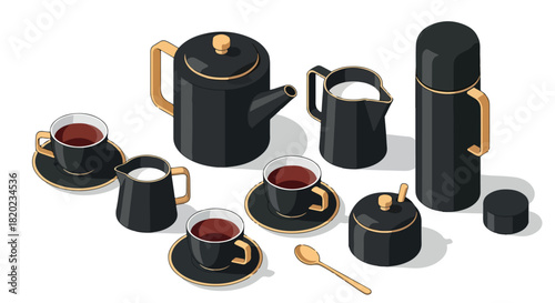Black tea set with gold accents