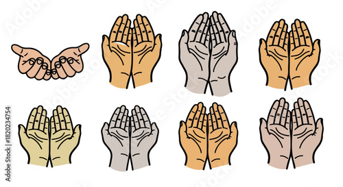 Hands in prayer with various skin tones