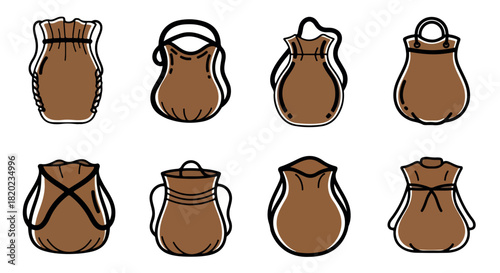 Various brown bags collection with transparent background