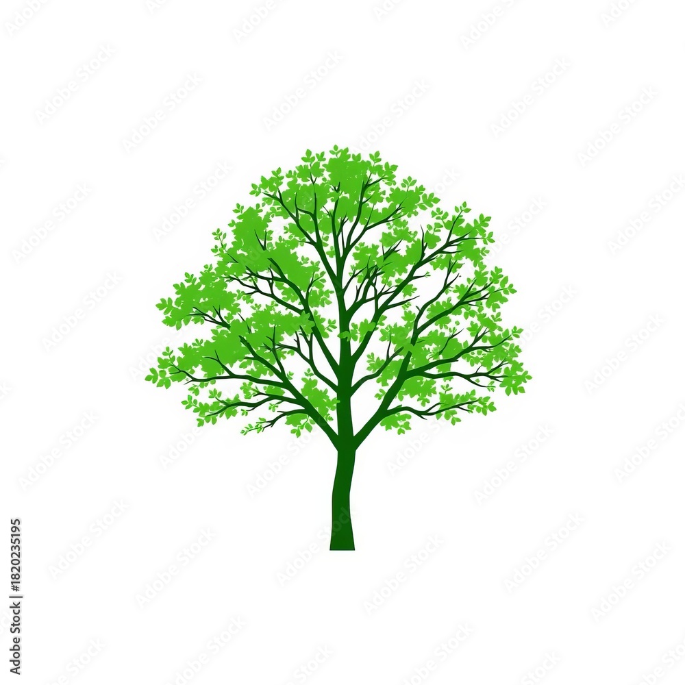 Fototapeta premium Simple green vector tree silhouette on white background, flat design, vector tree, clip art