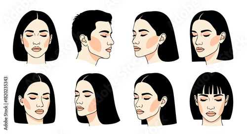 Facial expressions of women in various poses