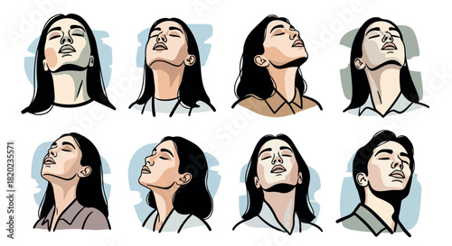 Woman headshots with closed eyes in various poses