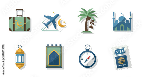 Middle East travel icons set with transparent background