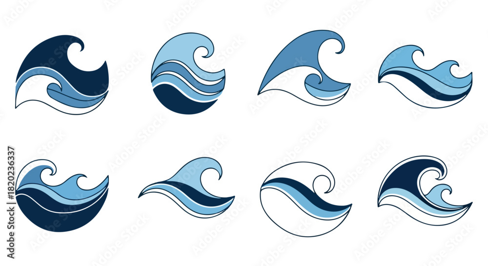 Obraz premium Ocean wave icons set with transparent background