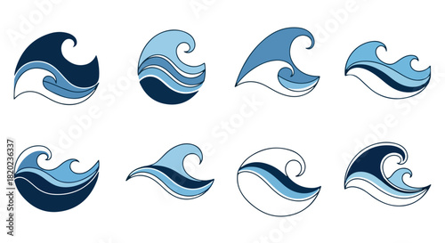Ocean wave icons set with transparent background