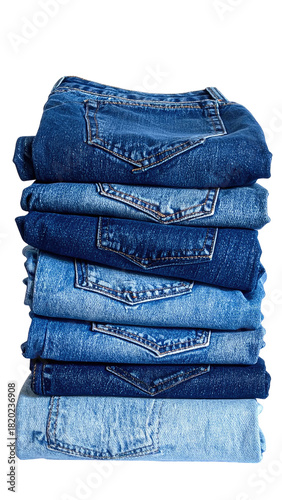 Stacked, folded jeans with pockets