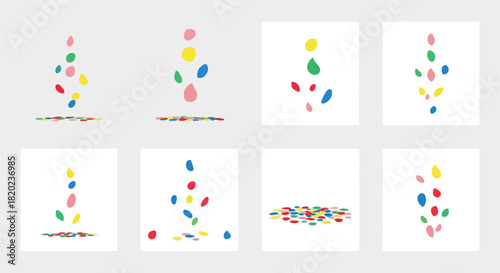 Colorful falling shapes with scattered dots