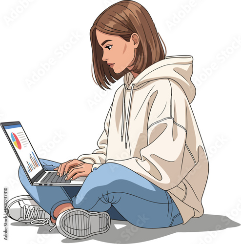 Young Woman Engaged in Remote Work or Online Study