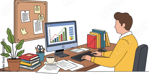 Focused Individual Working on Financial Charts Digitally