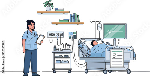 Nurse monitoring patient in intensive care unit setting