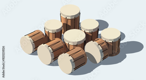Stacked drums with transparent background
