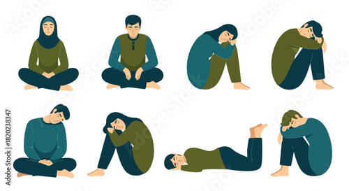 People expressing sadness and distress in various poses