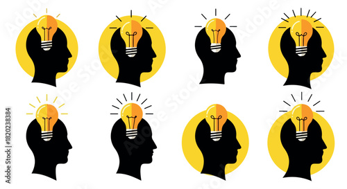 Idea concept head silhouette with lightbulb