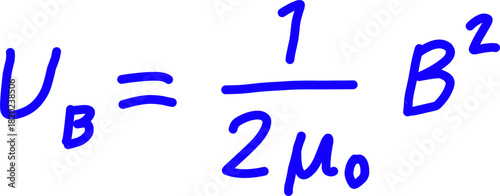 Handwritten physics formula showing magnetic energy density, with  in bright blue ink, ideal for educational, scientific, and classroom materials.
