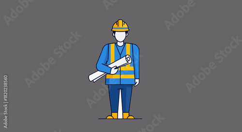 Civil Engineer Holding Blueprint Vector Illustration