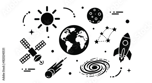 Explore the cosmos with this fun space themed design elements set