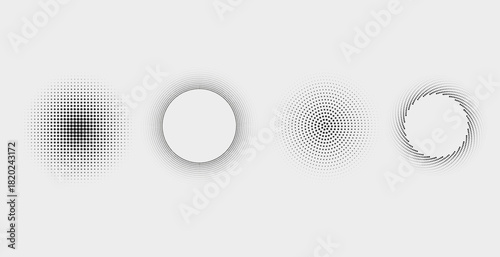 Set of halftone dots pattern texture isolated on white background. Dotted spots using halftone circle dot raster texture collection. Vector half tone collection.