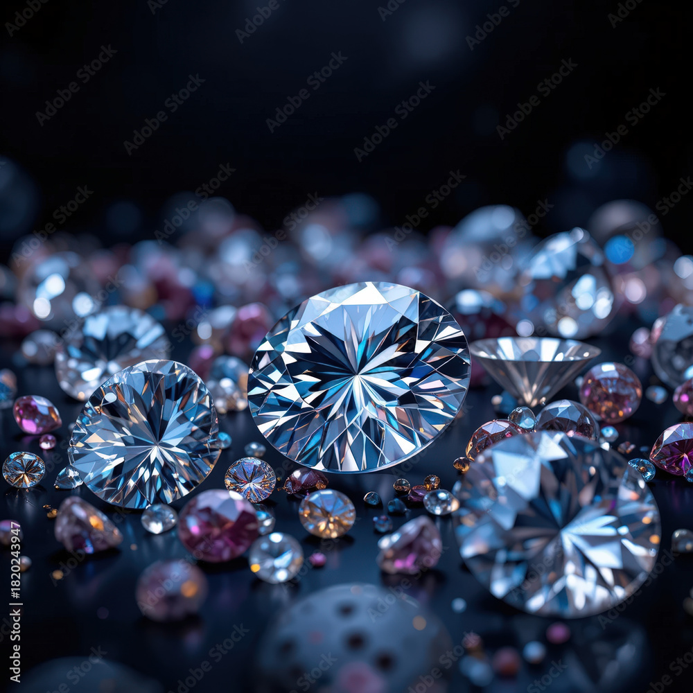 Fototapeta premium Sparkling diamond treasures jewelry showcase gemstone display luxurious environment close-up view elegance concept