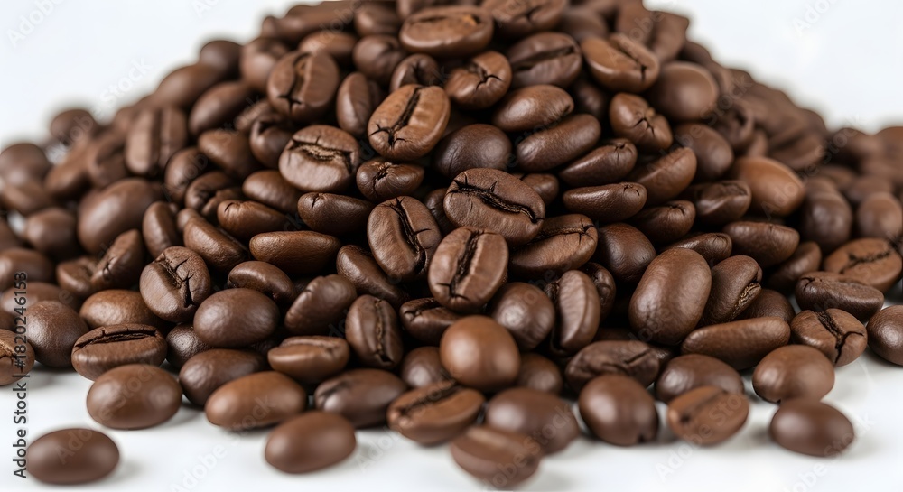 Fototapeta premium Coffee beans roasted aroma caffeine espresso drink morning beverage fresh brown ingredient pile heap