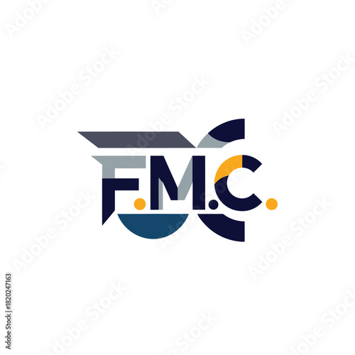 F.M.C. logo with geometric shapes and modern design elements.