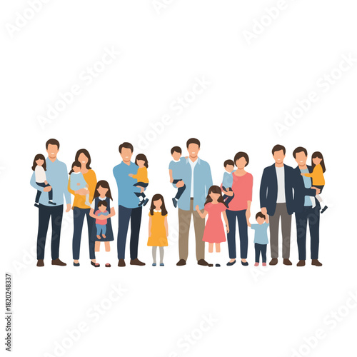 A happy diverse family is gathered together as a group, representing unity and togetherness