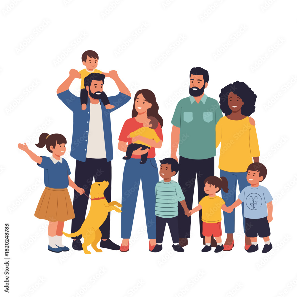 Fototapeta premium Diverse Group of People with Dog, Family Gathering, Multiracial Community Celebration